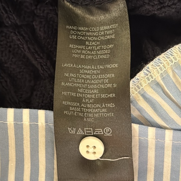 Maeve Anthropology Cable Short Sleeve Twofer Sweater Navy - Picture 9 of 14